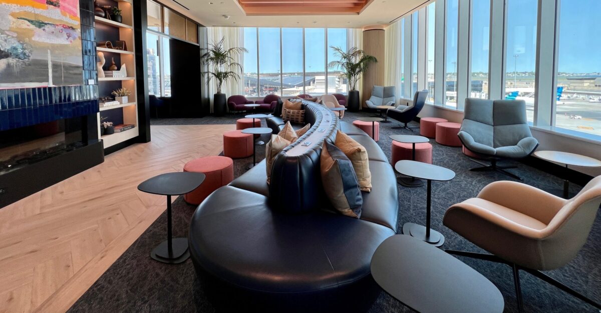 long couch inside an airport lounge