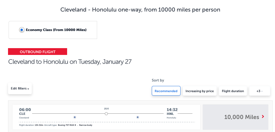 Cleveland to Honolulu for 10k Turkish miles one-way