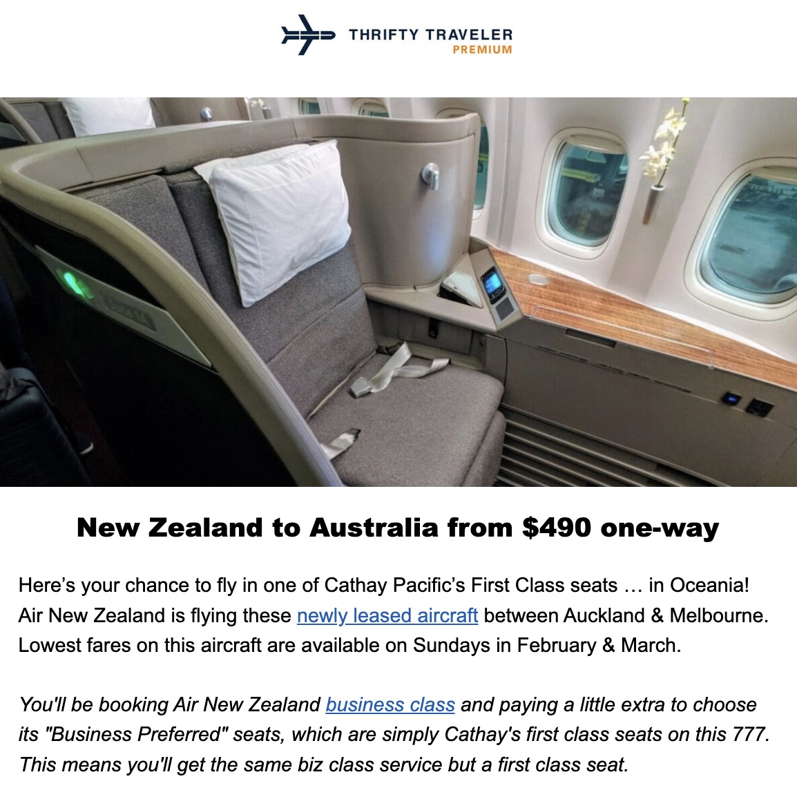 Air New Zealand first class