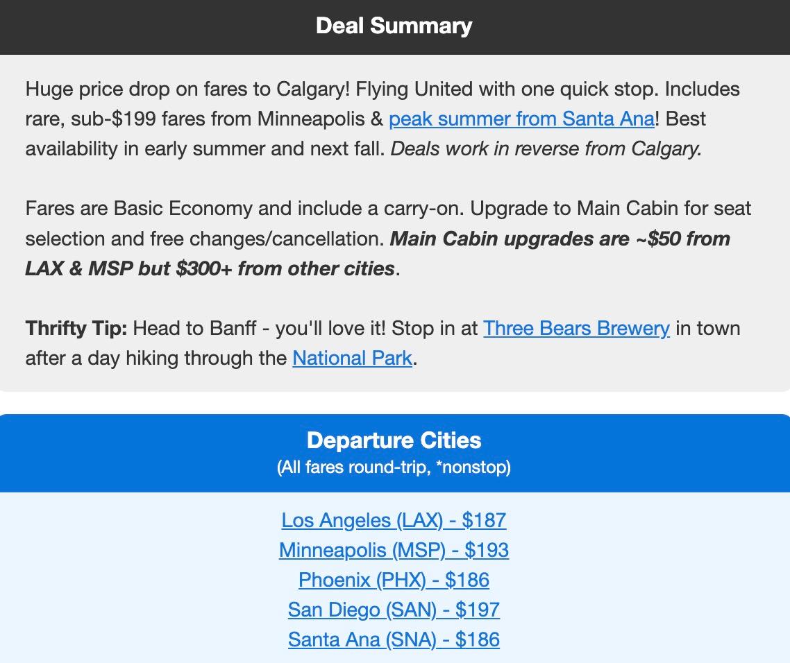 Calgary flight deal with fares in the $100s roundtrip. 