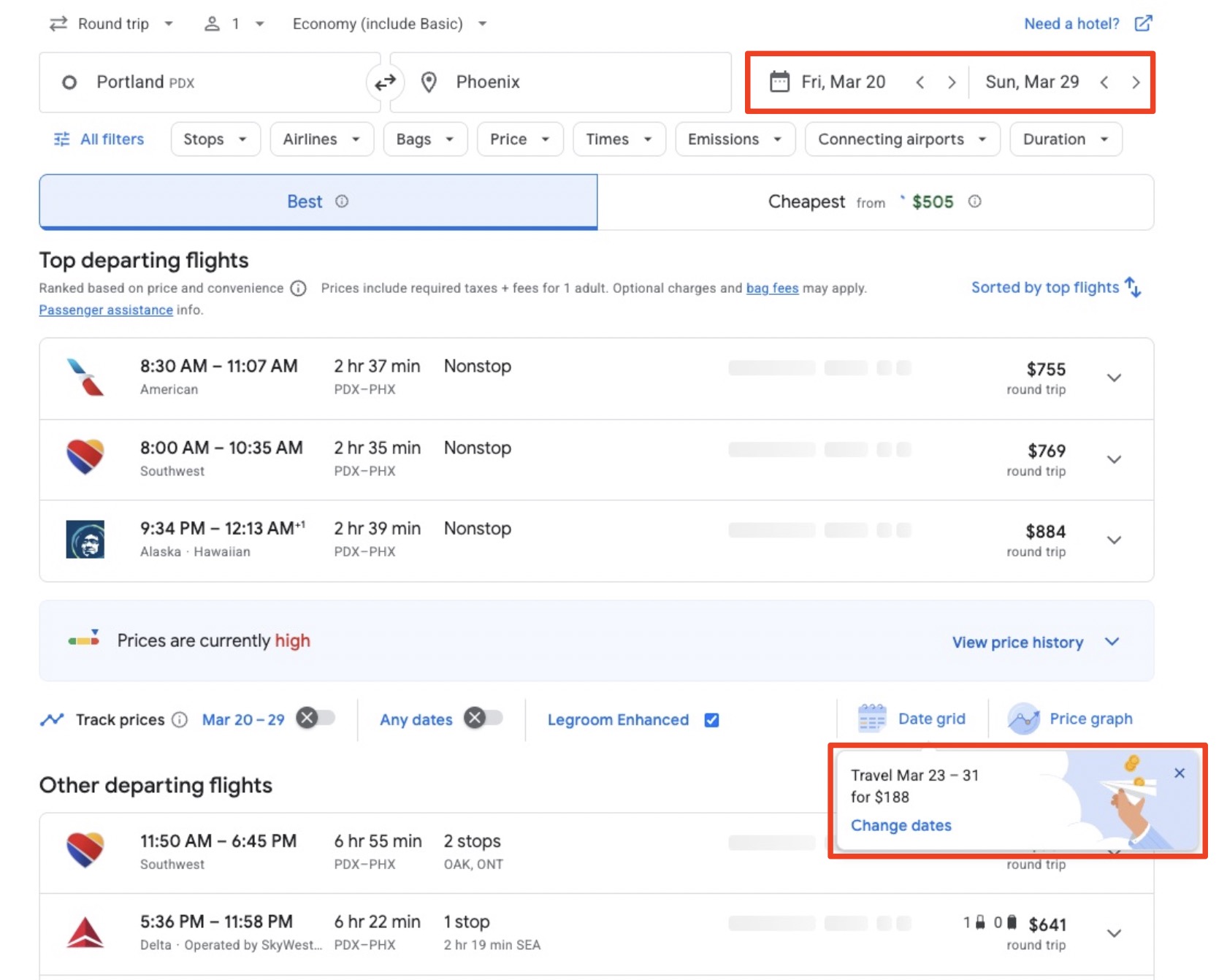 How You Can Still Save on Spring Break Flights for 2026 1 PDX-PHX Spring Break flight booking example