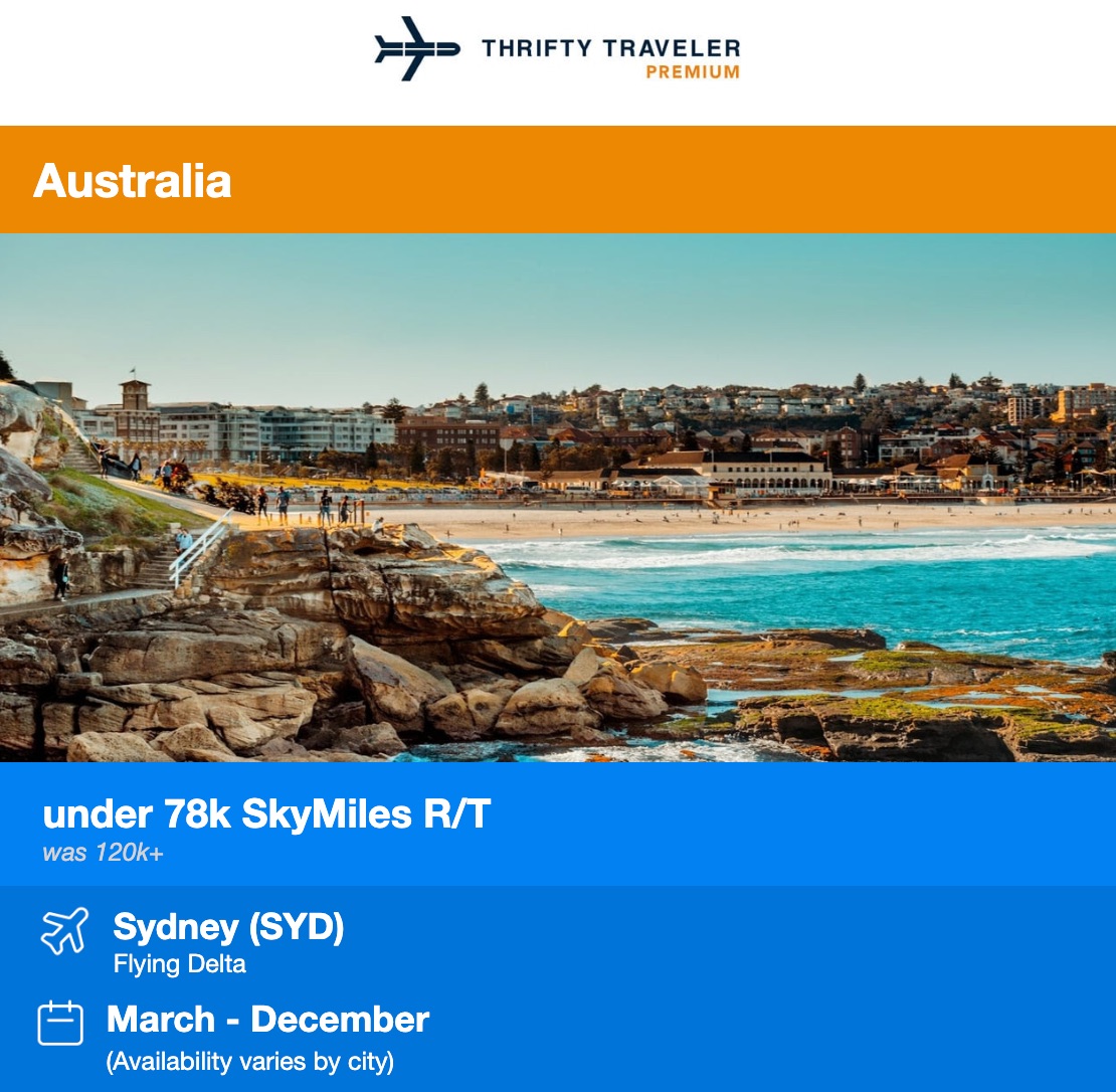 Thrifty Traveler Premium Delta SkyMiles flash sale Australia