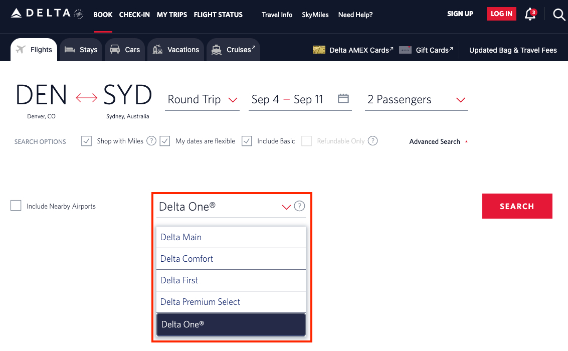 How to Find & Book the Best Delta SkyMiles Deals 22 Delta search choosing class of service