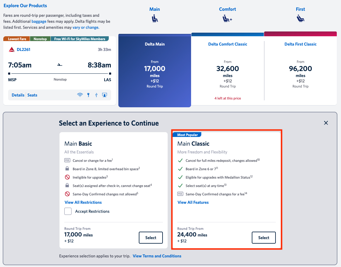 How to Find & Book the Best Delta SkyMiles Deals 30 choosing Main Cabin fare instead of basic economy on Delta's website