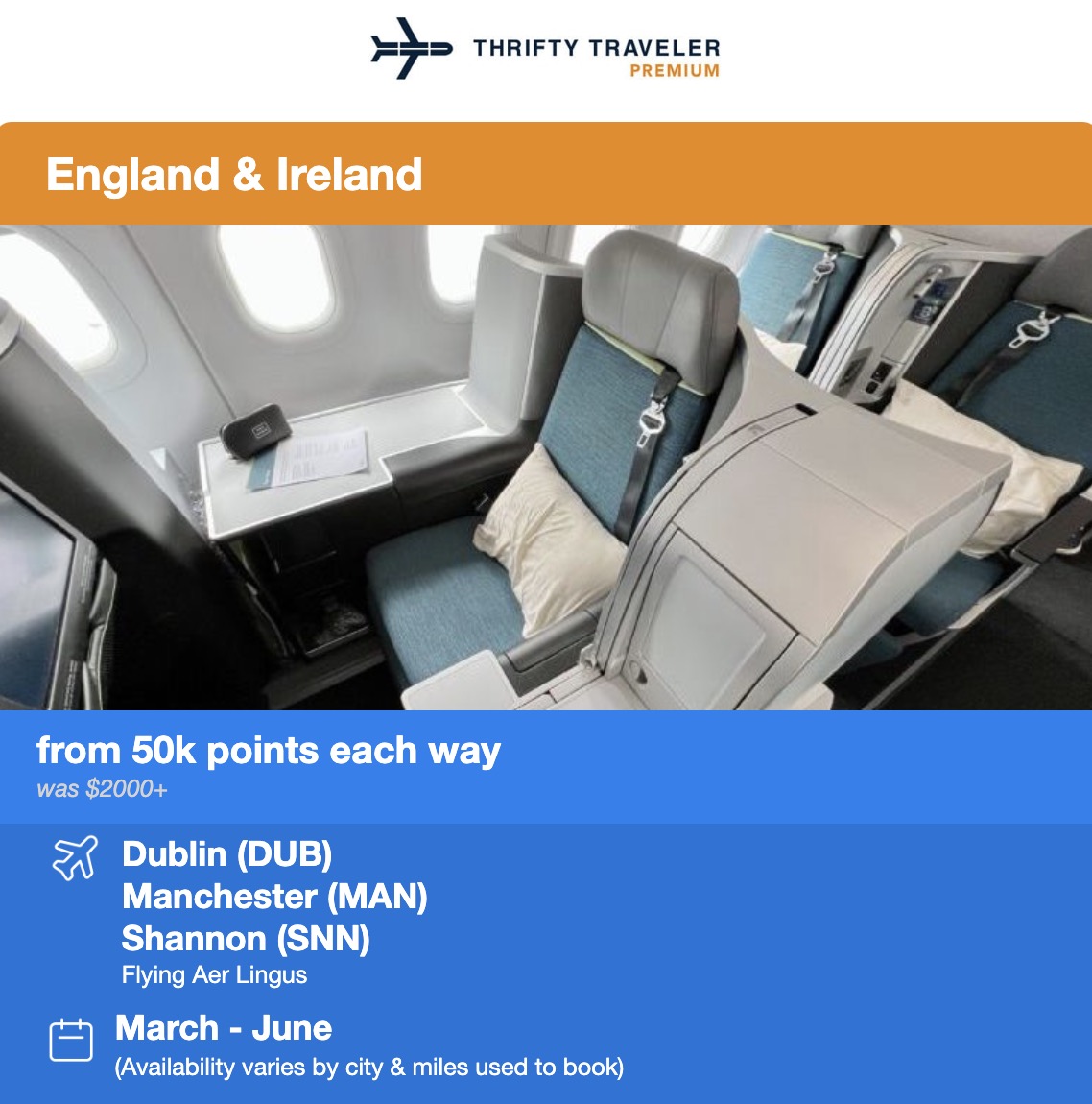 Dublin business class flight deal