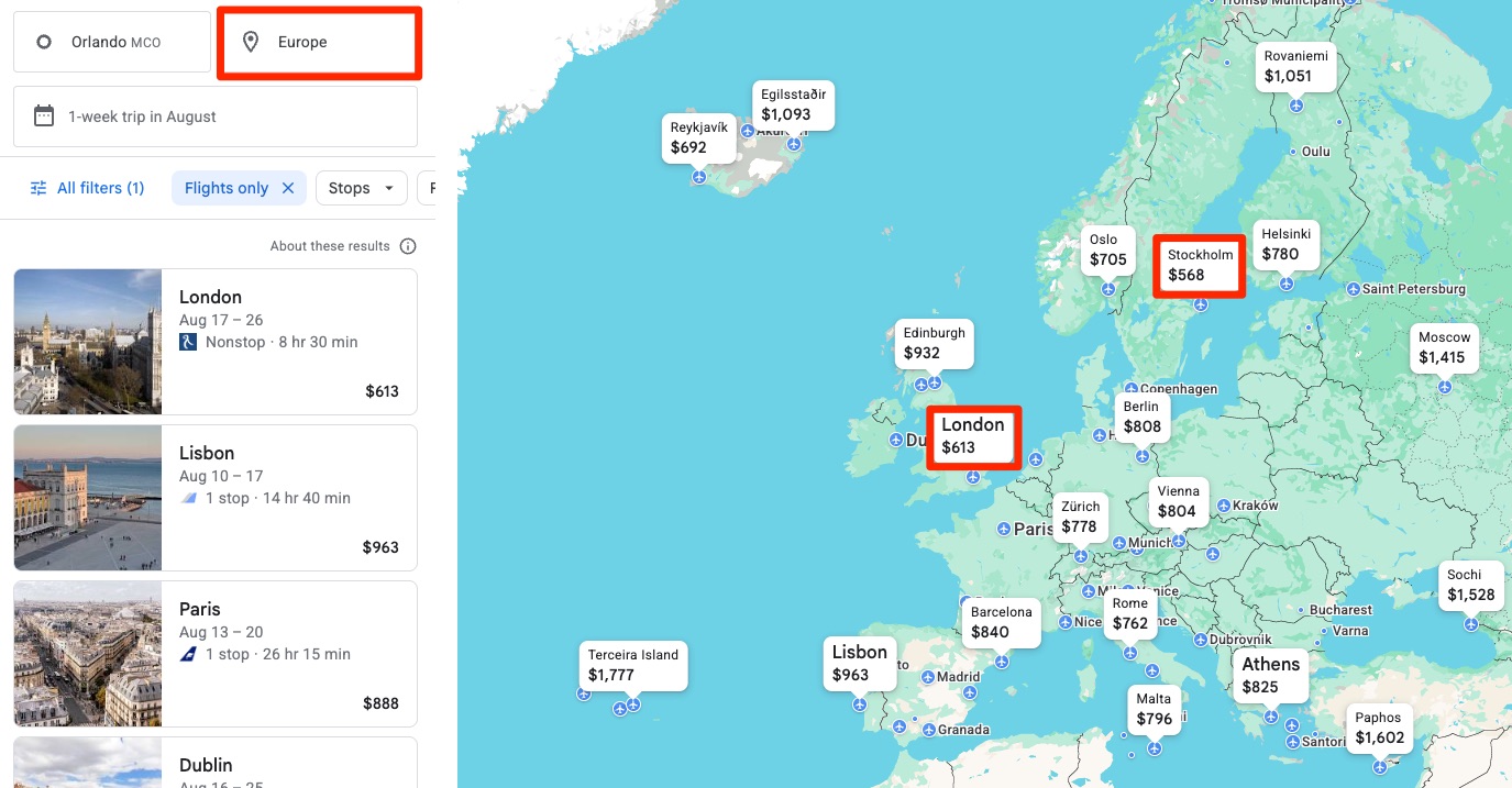 The #1 Trick to Saving on Flights to Europe 19 Google Flights Explore Map: MCO to Europe