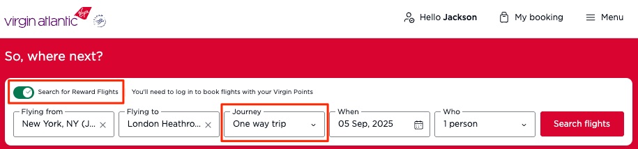 Fly to London for 4K Points with Virgin Atlantic's 20% Off Promo 5 Virgin Atlantic award search