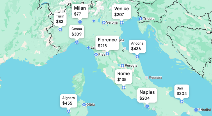 The #1 Trick to Saving on Flights to Europe 20 Map of fares from Stockholm to Italy roundtrip