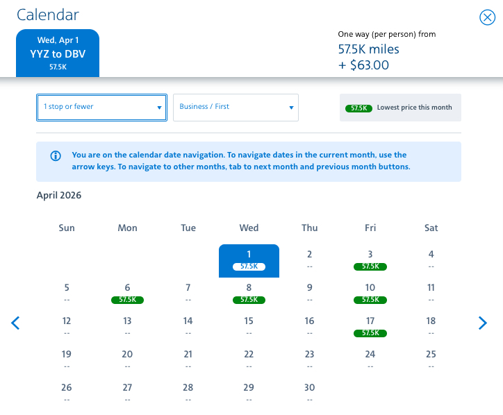 How to Find & Book the Best American AAdvantage Miles Deals 35 toronto to dubrovnik via Dublin AA calendar search