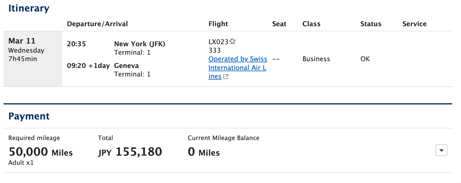 jfk to geneva booked via aeroplan