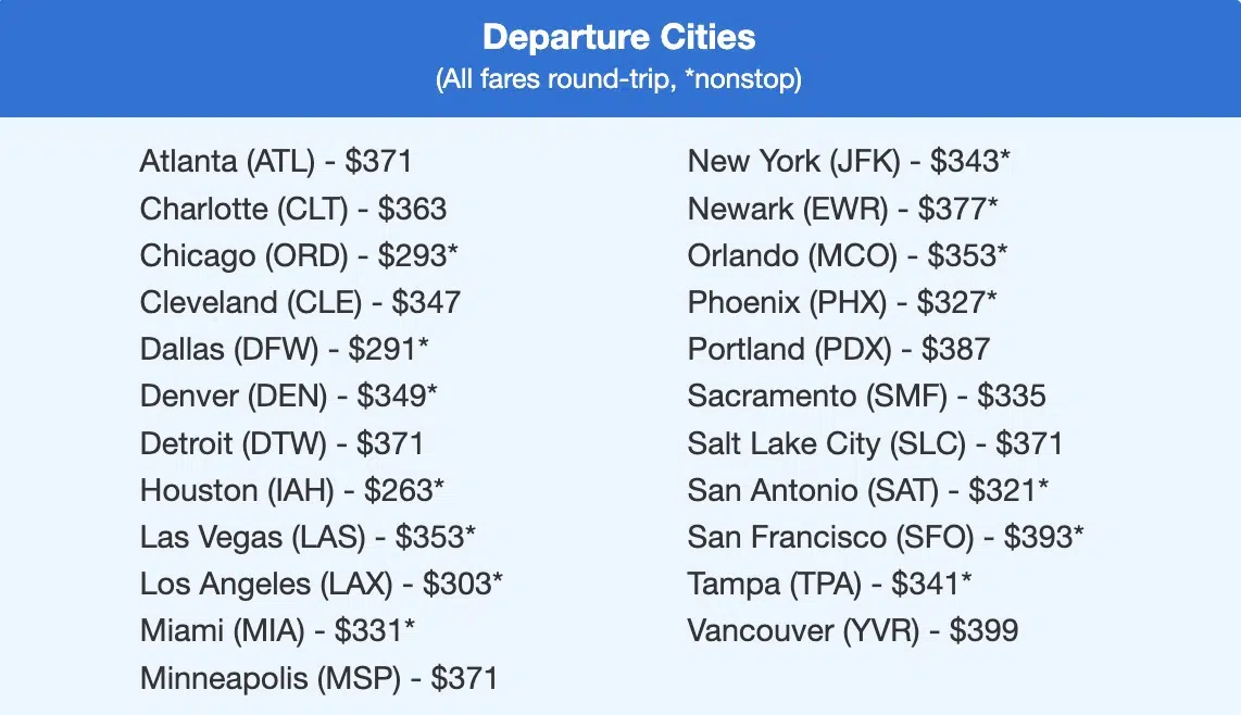 Mexico City airfare list