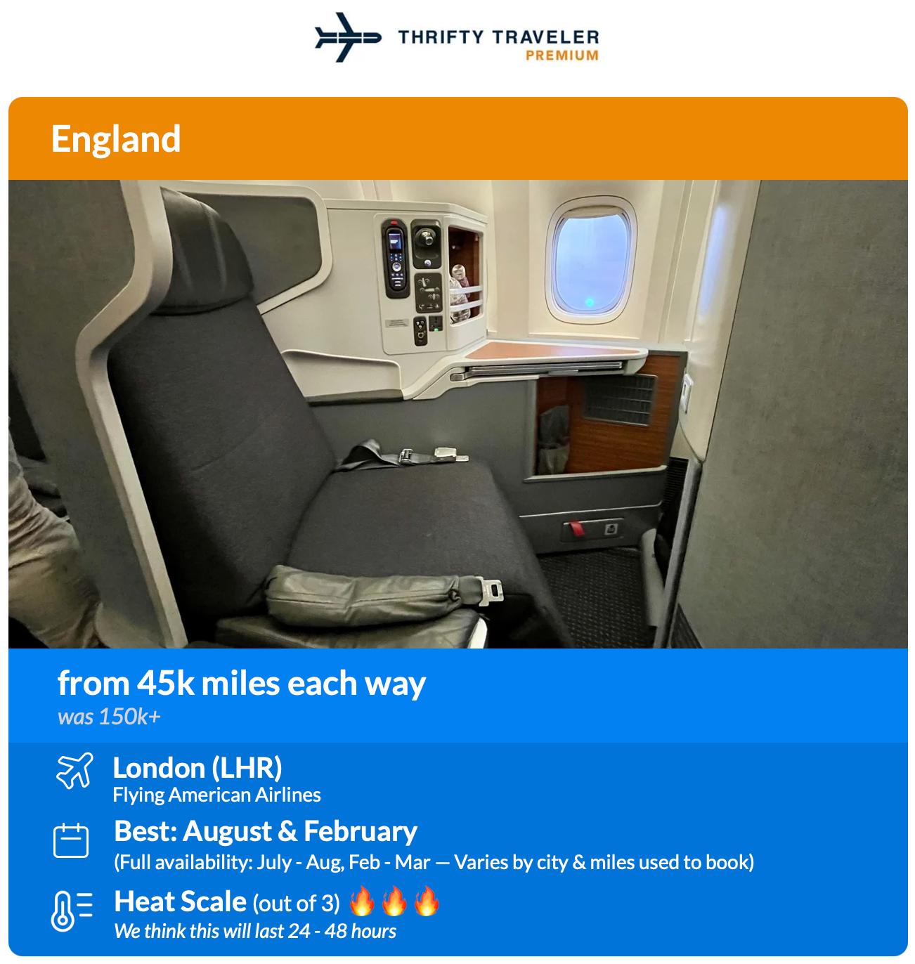 Thrifty Traveler Premium AA business class deal to London