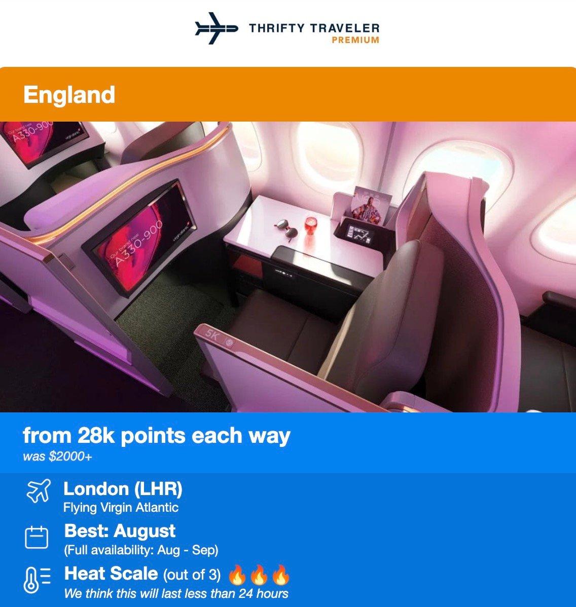 Virgin Atlantic business class from 28k points