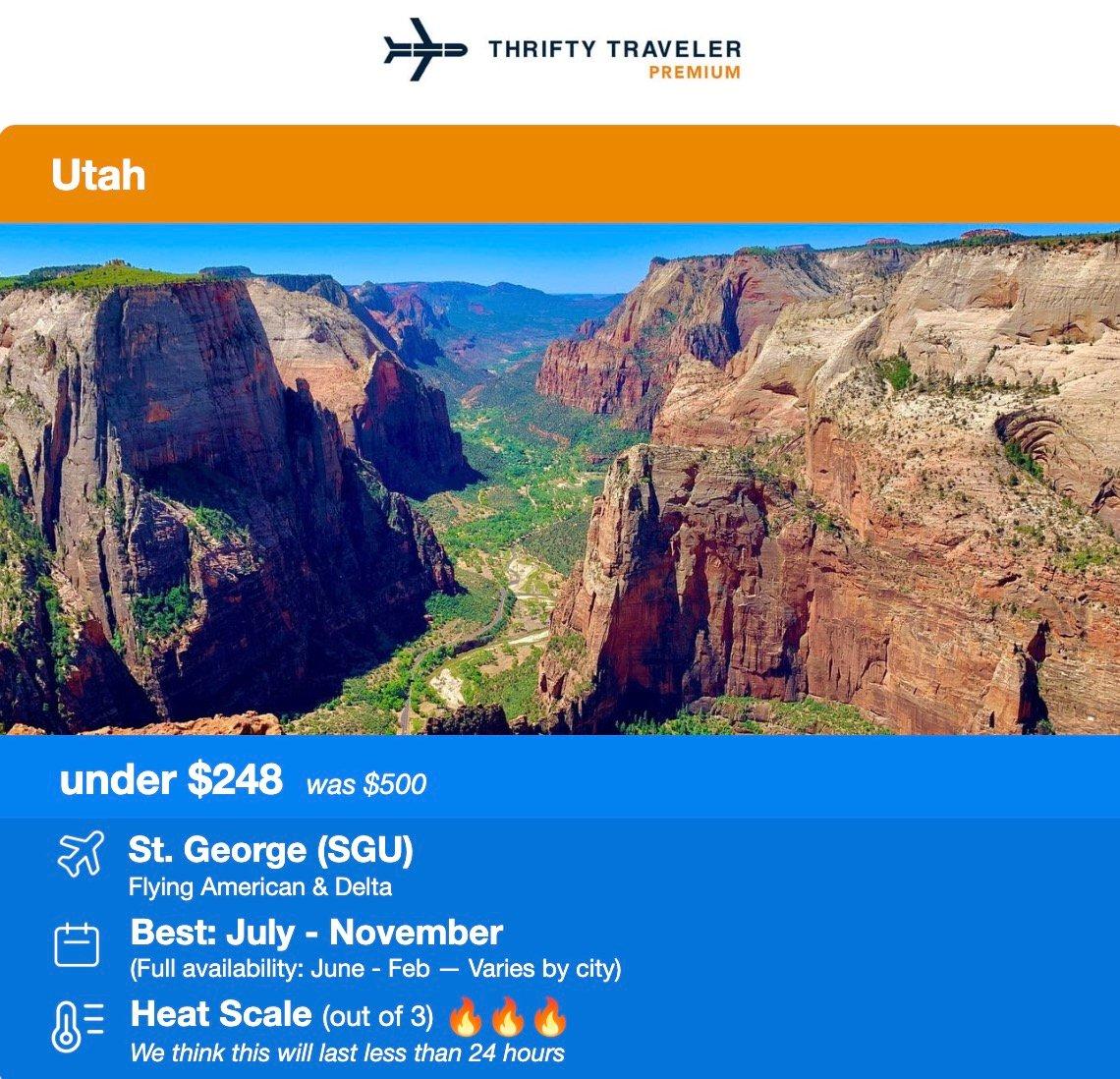 Zion National Park flight deal under $248 roundtrip. 