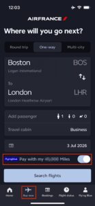 Air France app search