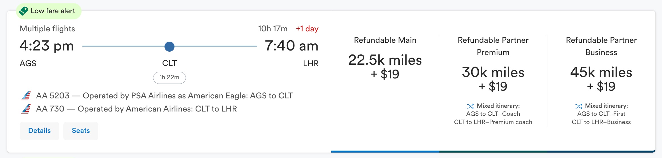 augusta to london via alaska miles