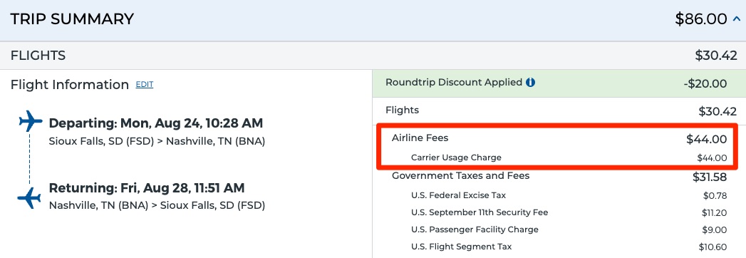 The Sneaky Way to Save $40+ on Allegiant, Frontier & Others 1 Allegiant Carrier Usage Surcharge