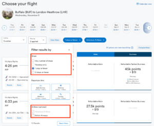 Buffalo to London on American Airlines using Alaska miles