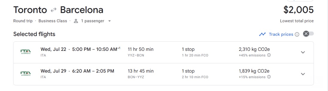 How to Fly Business Class for Economy Prices 7 ITA fare to Barcelona