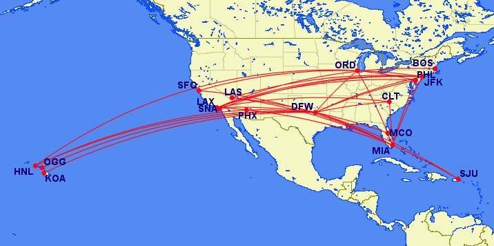 American Airlines lie-flat routes in the U.S.