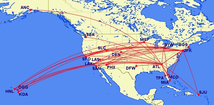 Delta lie-flat routes in the U.S.