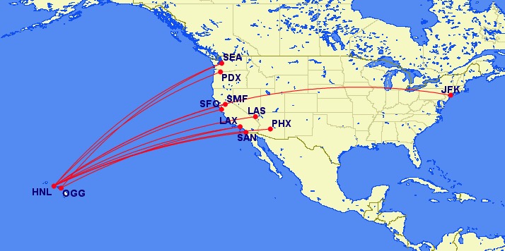 Hawaiian Airlines lie-flat routes in the U.S.