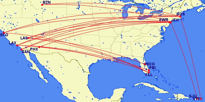 JetBlue Mint lie-flat routes in the U.S.
