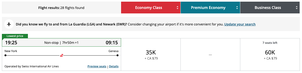 The Best Airline Miles to Use for Booking Business Class Flights 16 New York JFK - Geneva GVA for 60k points in business class