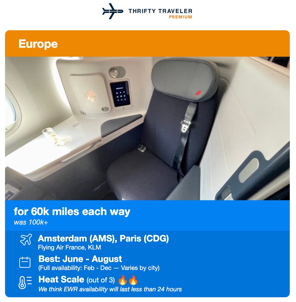 The Best Airline Miles to Use for Booking Business Class Flights 18 air france to europe for 60,000 miles each way from thrifty traveler premium