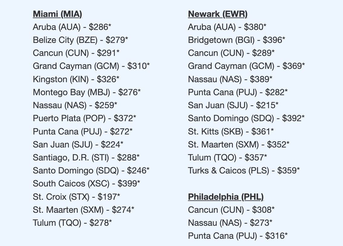 Nonstop flights to the Caribbean