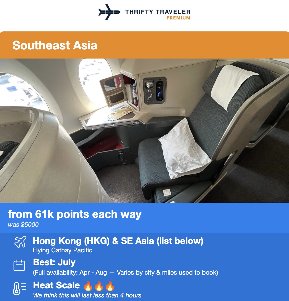 Cathay Pacific business class deal from SEattle. 