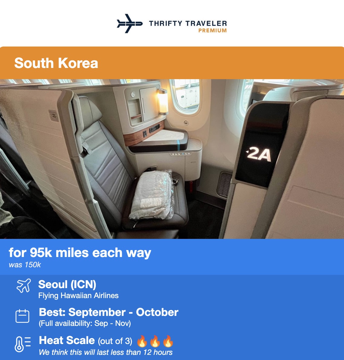 Hawaiian Airlines business class to Seoul