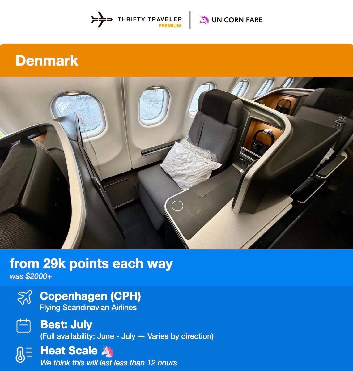 Scandinavian Airlines business class flight deal to Copenhagen
