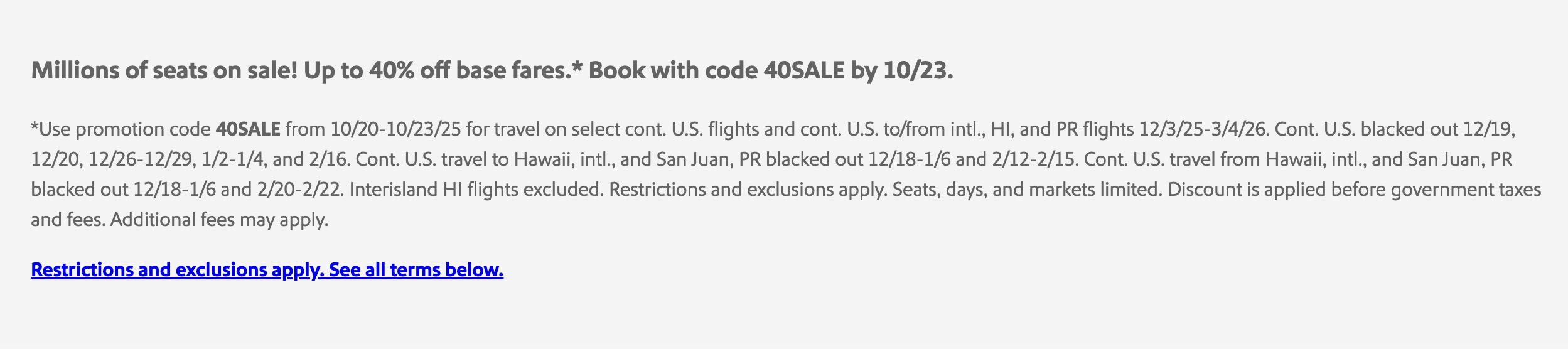 Southwest sale page and information