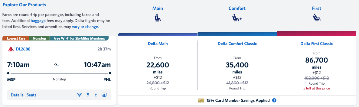 minneapolis to philadelphia flights using delta skymiles