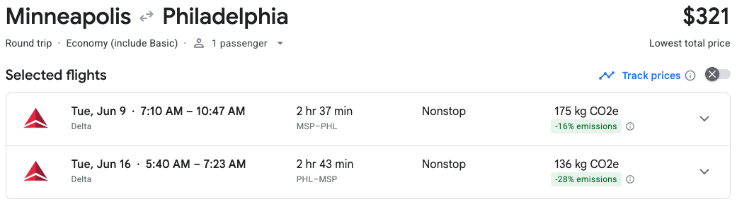 minneapolis to philadelphia flight on google flights