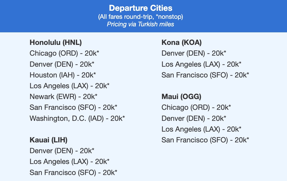 United Hawaii nonstop flights using TUrkish miles