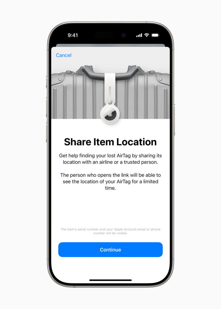 apple iphone with the option to share an item location