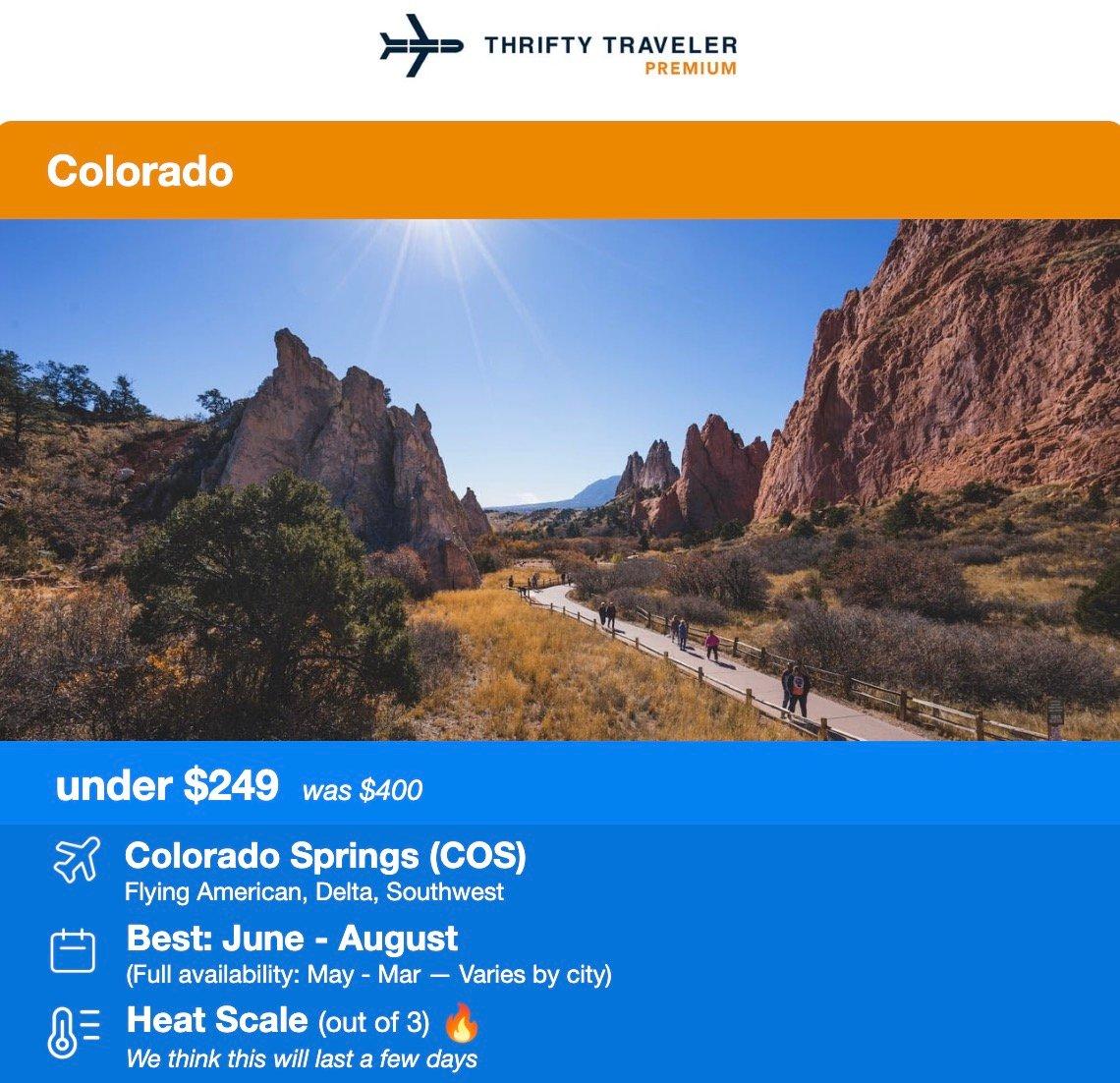 Colorado Springs flight deal under $249 roundtrip. 
