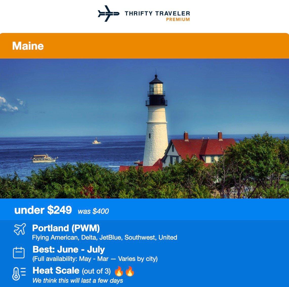 Portland Maine flight deal under $249 roundtrip. 