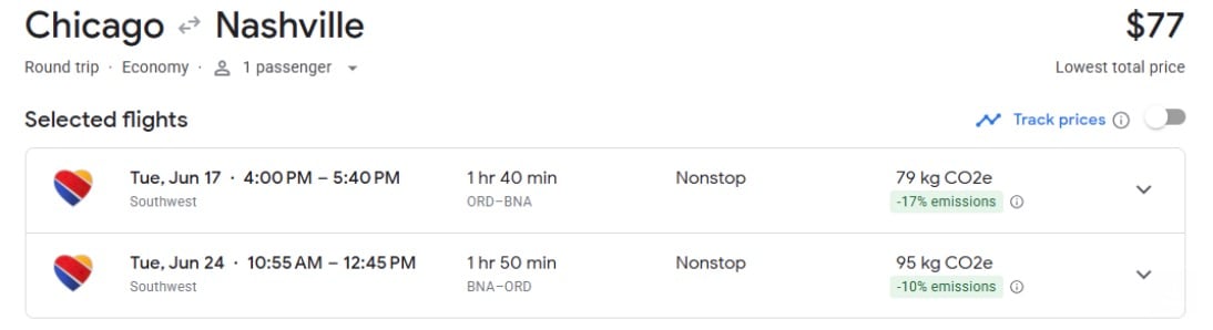 Nashville airfare for $77 roundtrip on Southwest. 