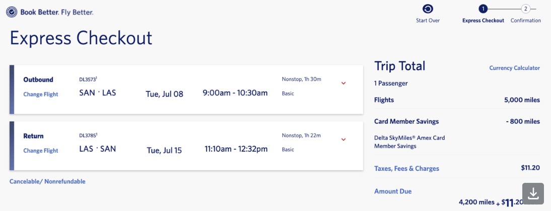 Las Vegas airfare for 4,200 SkyMiles