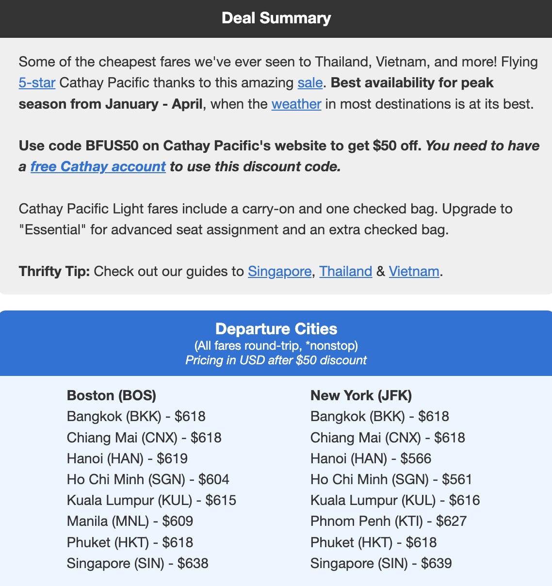 Cathay Pacific Black Friday fares