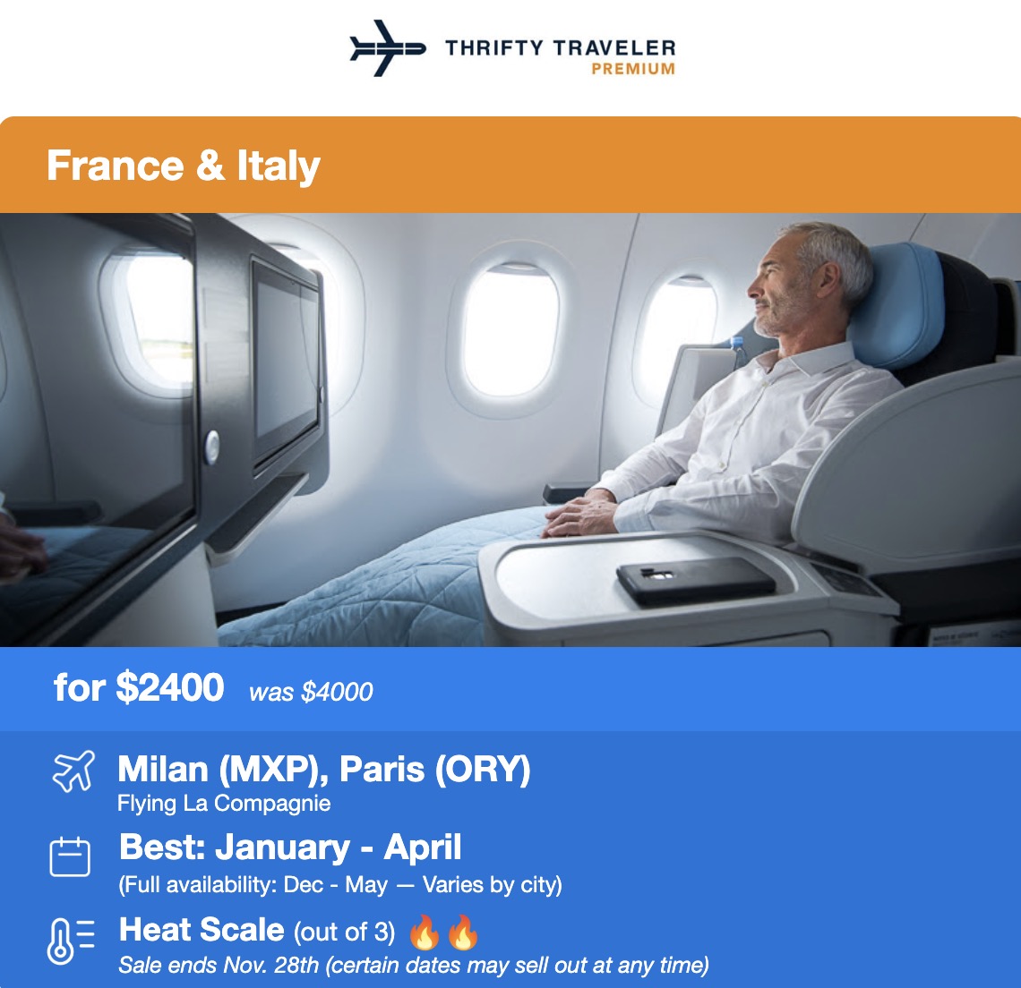 La Compagnie business class for $2400 roundtrip