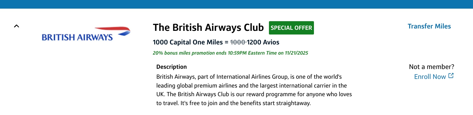 capital one 20% transfer bonus to british airways
