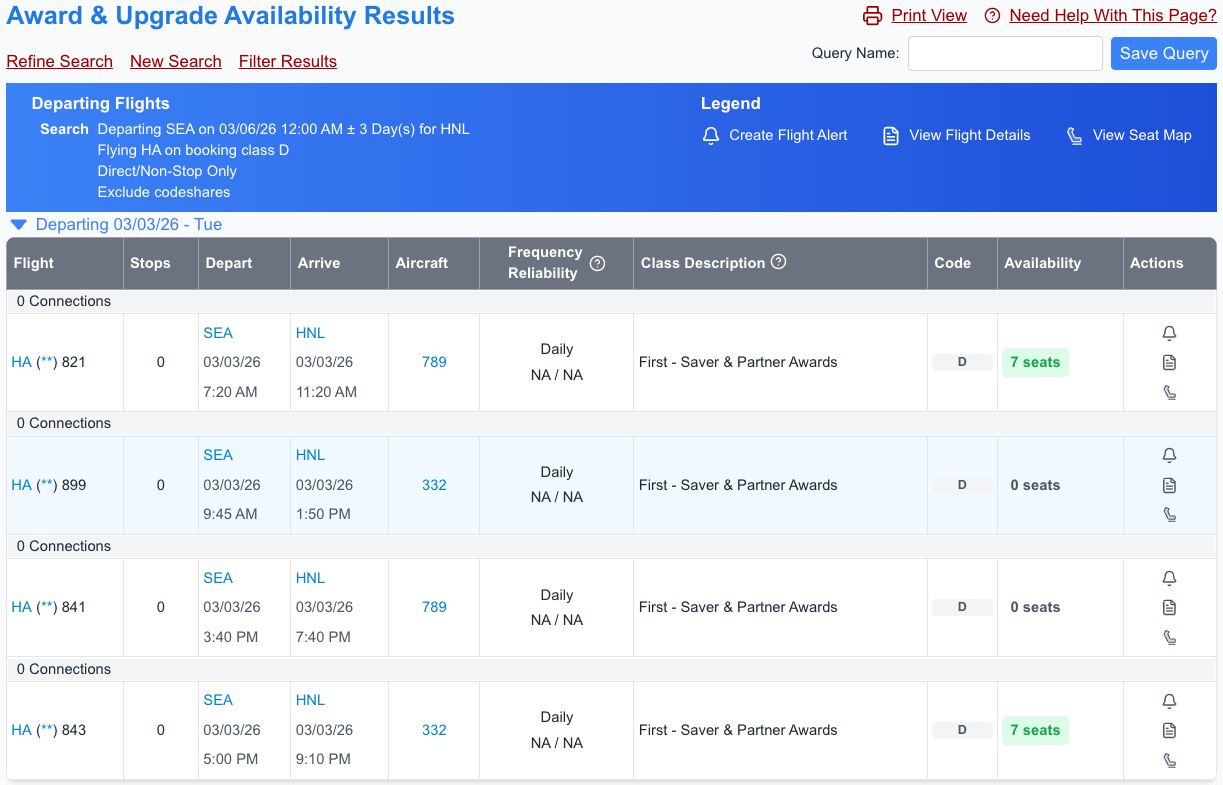 award availability for hawaiian airlines using expert flyer