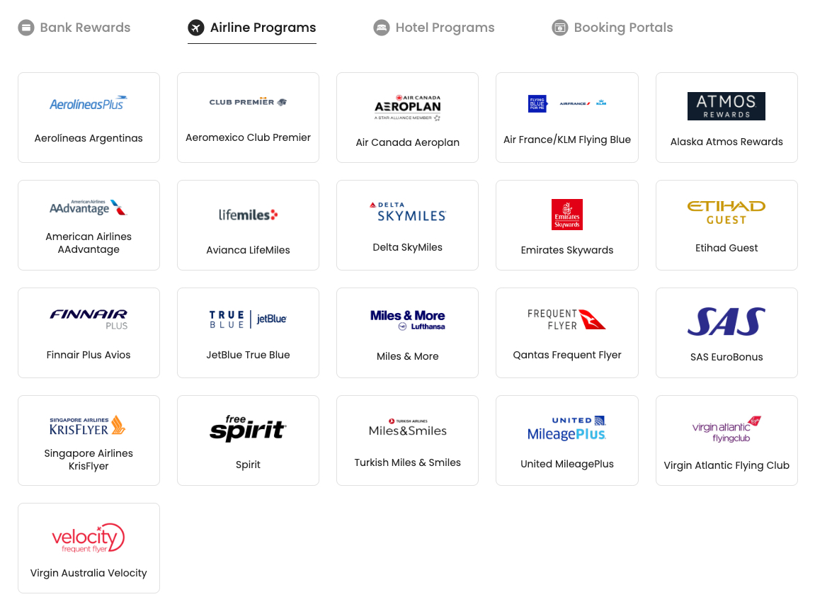 list of loyalty programs covered by points yeah