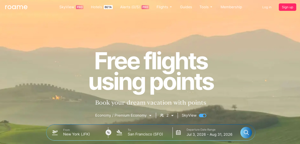 homepage of roame award tool