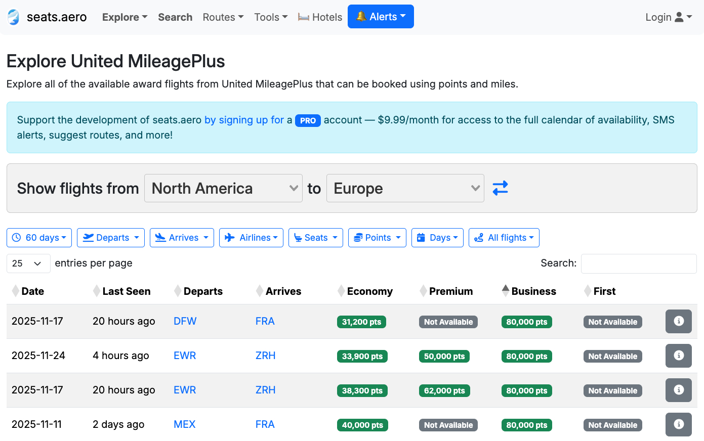 seats dot aero award search tool