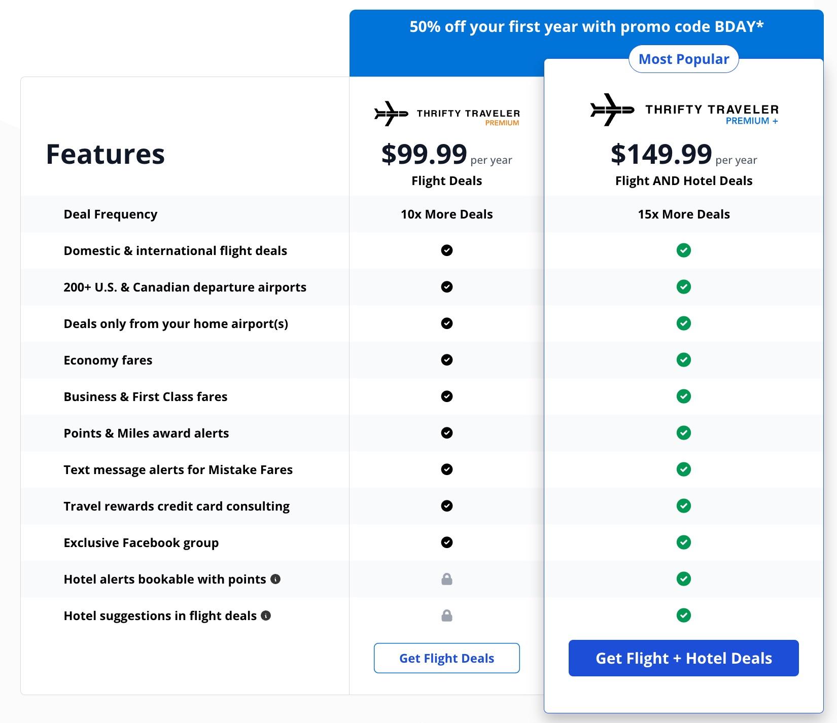 thrifty traveler premium price grid